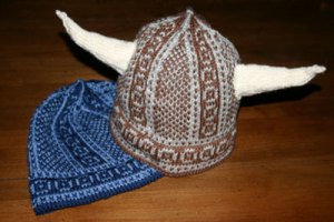Viking hat with horns, knit in Dale of Norway Falk or Heilo yarn