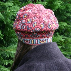 Fair Isle knitting with embroidery, the Allamanda Hat, designed by Mary Ann Stephens